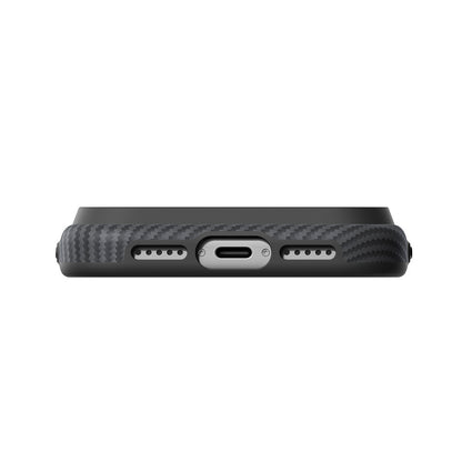 Apple iPhone 18 Pro Max Kılıf M-safe Şarj Özellikli Aramid Karbon Fiber Pitaka Military-Grade Classic Serisi New Logo Black-Grey Twill Kapak