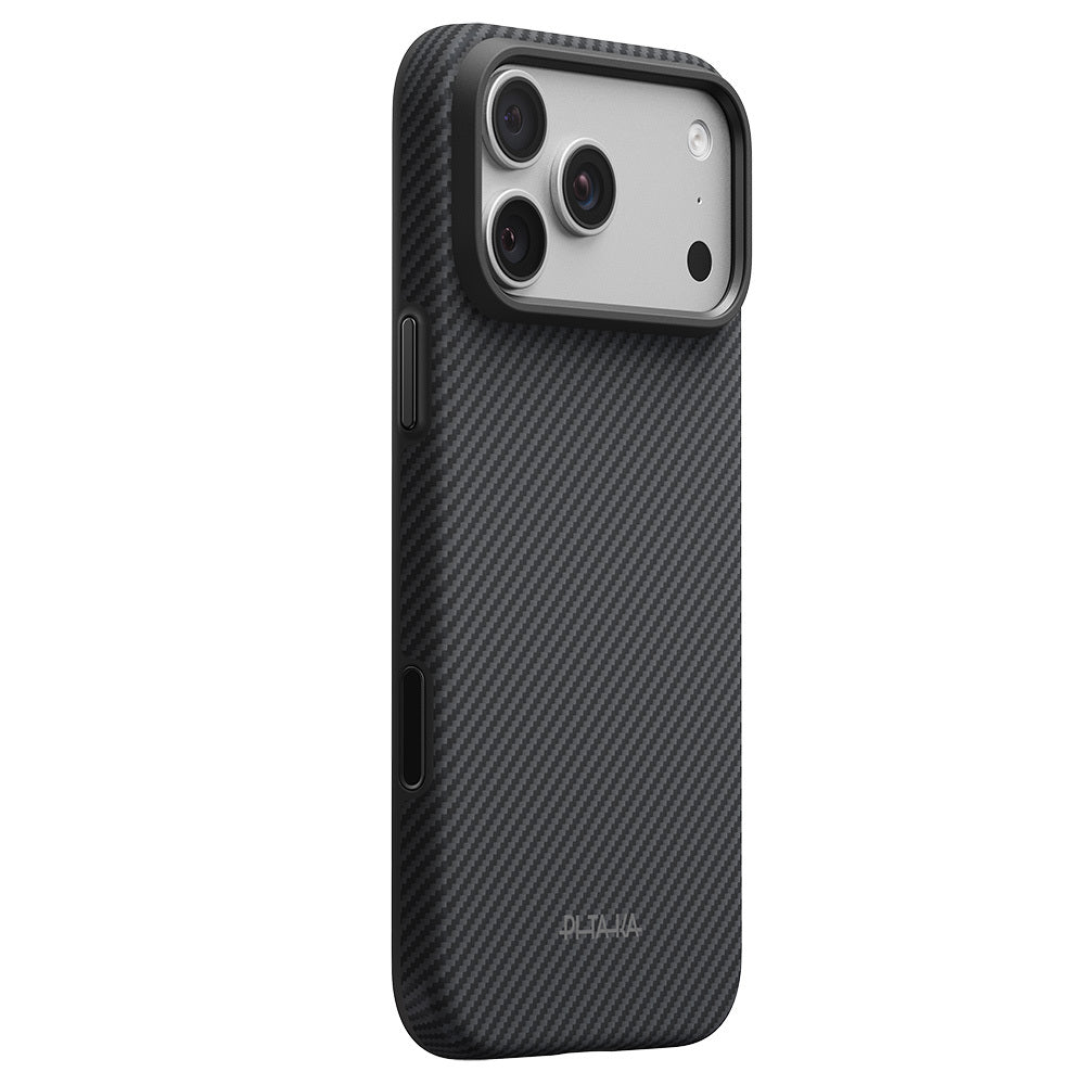 Apple iPhone 18 Pro Max Kılıf M-safe Şarj Özellikli Aramid Karbon Fiber Pitaka Military-Grade Classic Serisi New Logo Black-Grey Twill Kapak