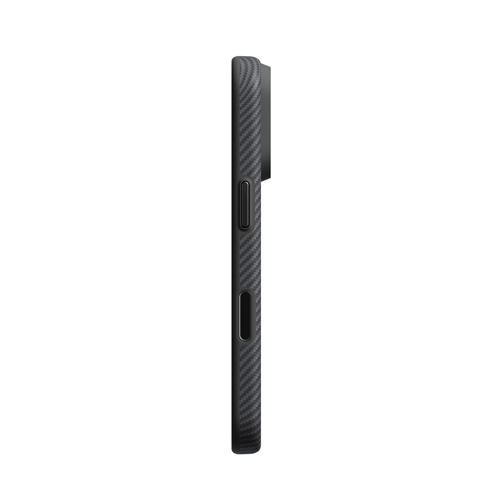 Apple iPhone 18 Pro Max Kılıf M-safe Şarj Özellikli Aramid Karbon Fiber Pitaka Military-Grade Classic Serisi New Logo Black-Grey Twill Kapak