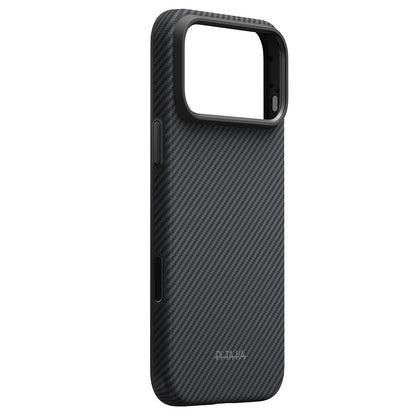 Apple iPhone 18 Pro Max Kılıf M-safe Şarj Özellikli Aramid Karbon Fiber Pitaka Military-Grade Classic Serisi New Logo Black-Grey Twill Kapak