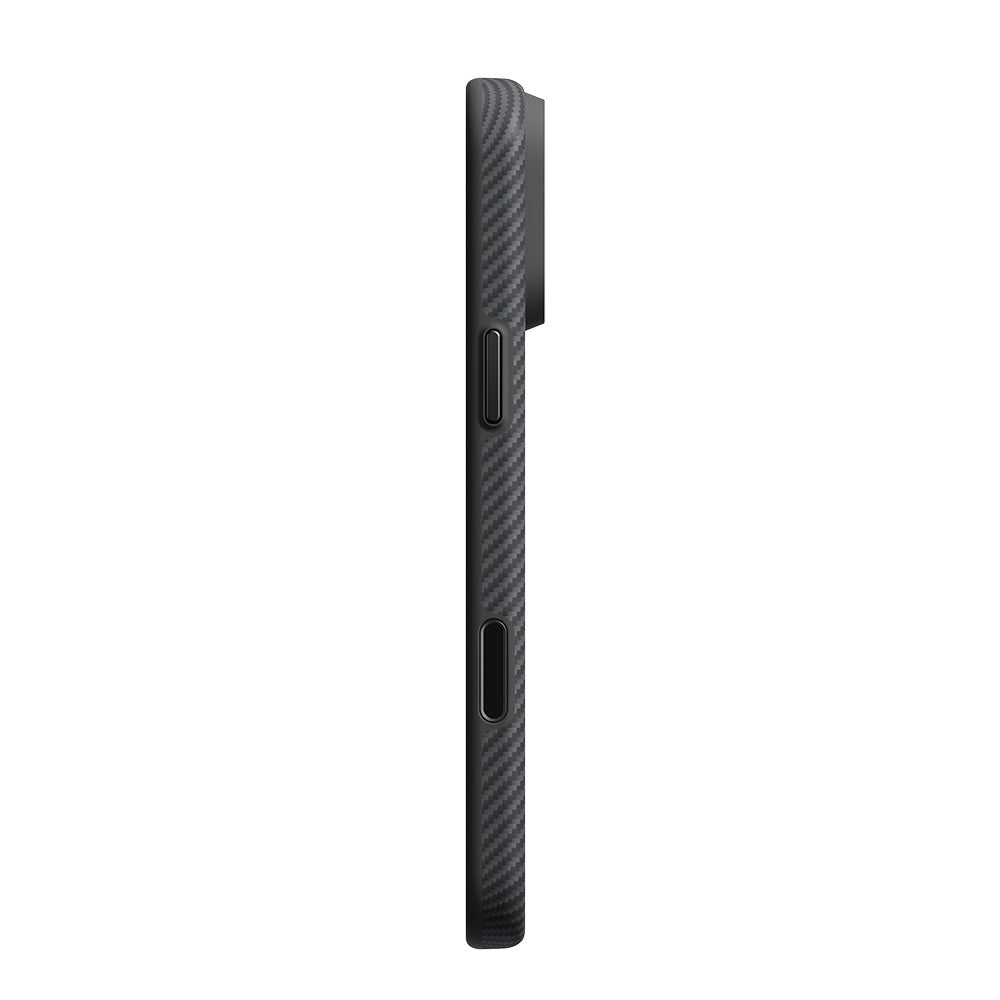 Apple iPhone 18 Pro Max Kılıf M-safe Şarj Özellikli Aramid Karbon Fiber Pitaka Military-Grade Classic Serisi New Logo Black-Grey Twill Kapak