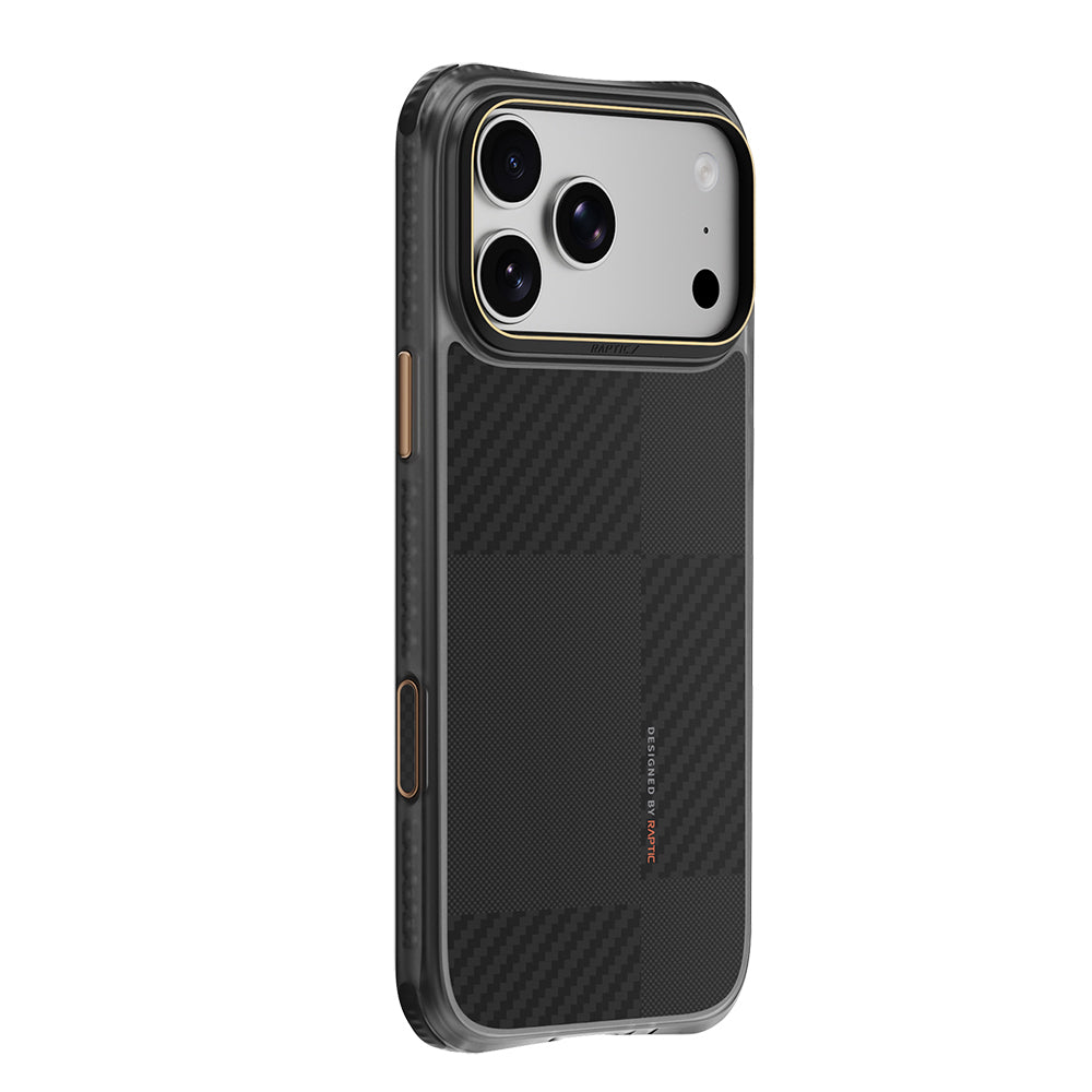 Apple iPhone 18 Pro Max Kılıf M-safe Şarj Özellikli Metal Kamera Çerçeveli Raptic Aramid Dual Karbon Fiber Mondrian Serisi Kapak