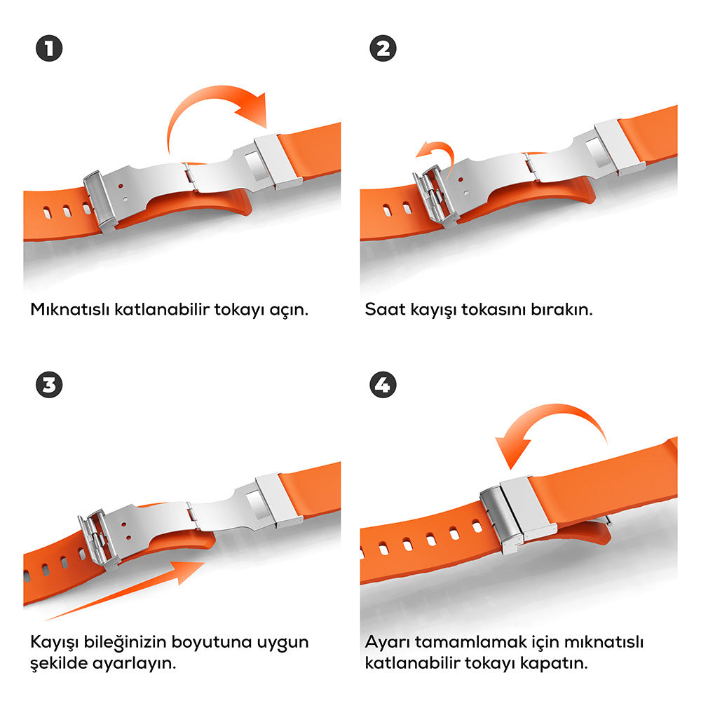 Apple Watch 10 46mm Zore KRD-145 Metal Tokalı Silikon Kordon