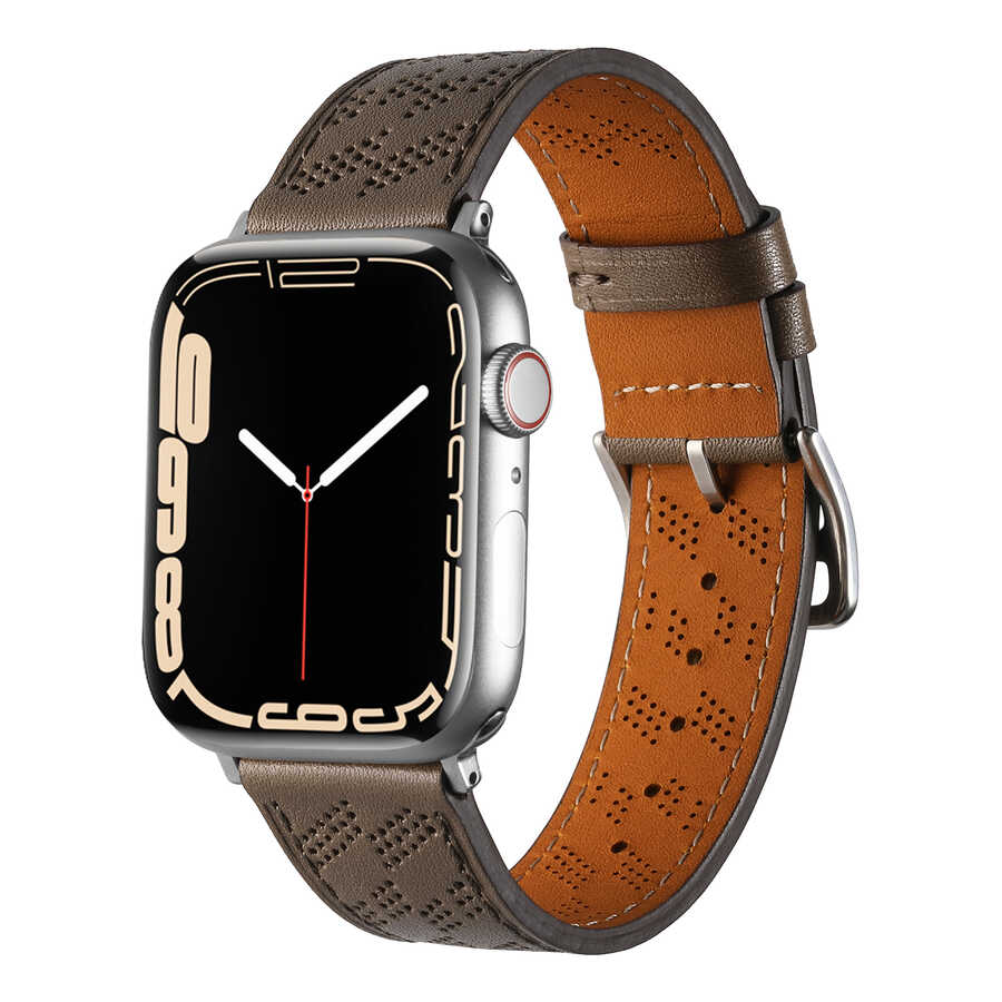 Apple Watch 7 45mm KRD-76 PU Deri Kordon Strap Kayış