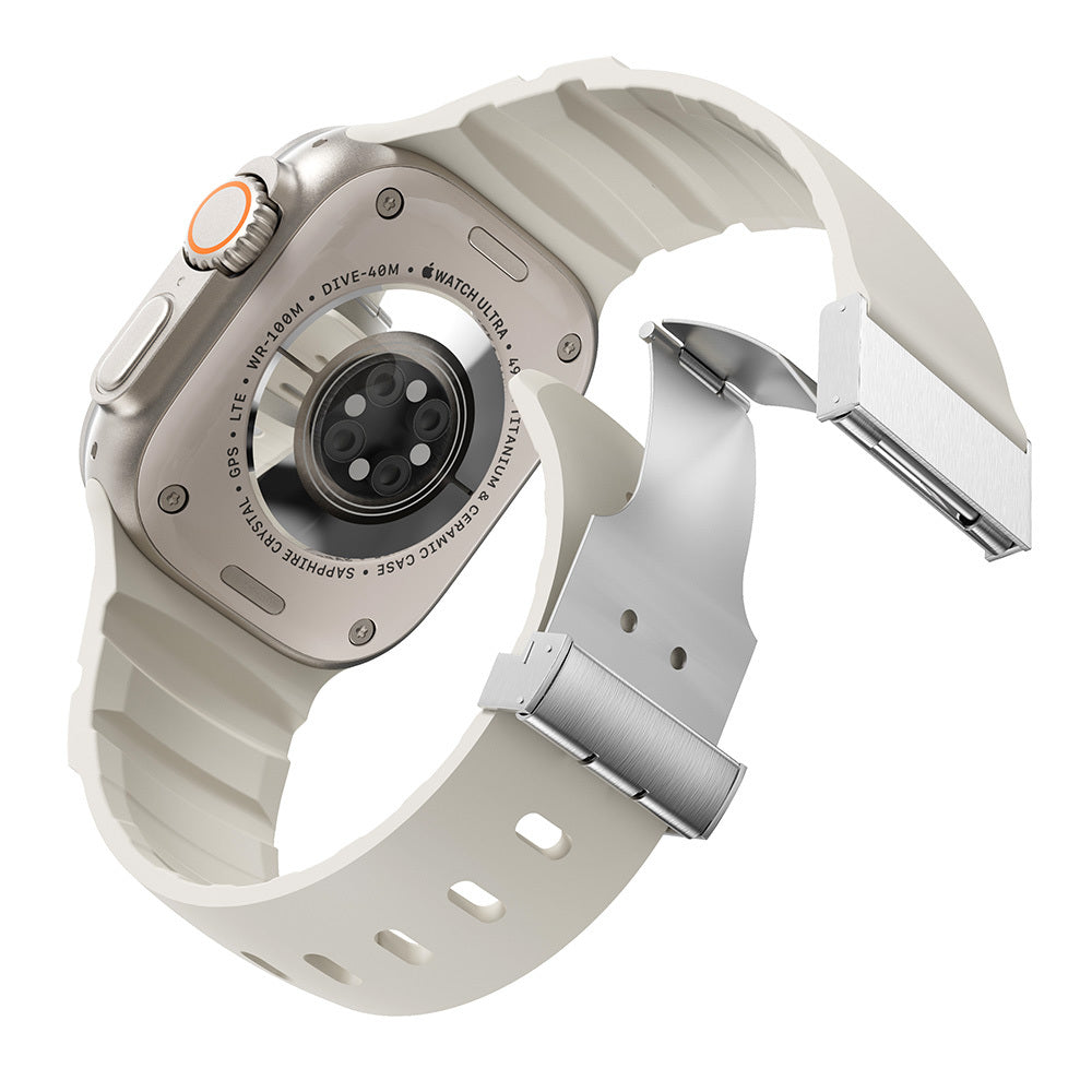 Apple Watch 7 45mm Zore KRD-145 Metal Tokalı Silikon Kordon
