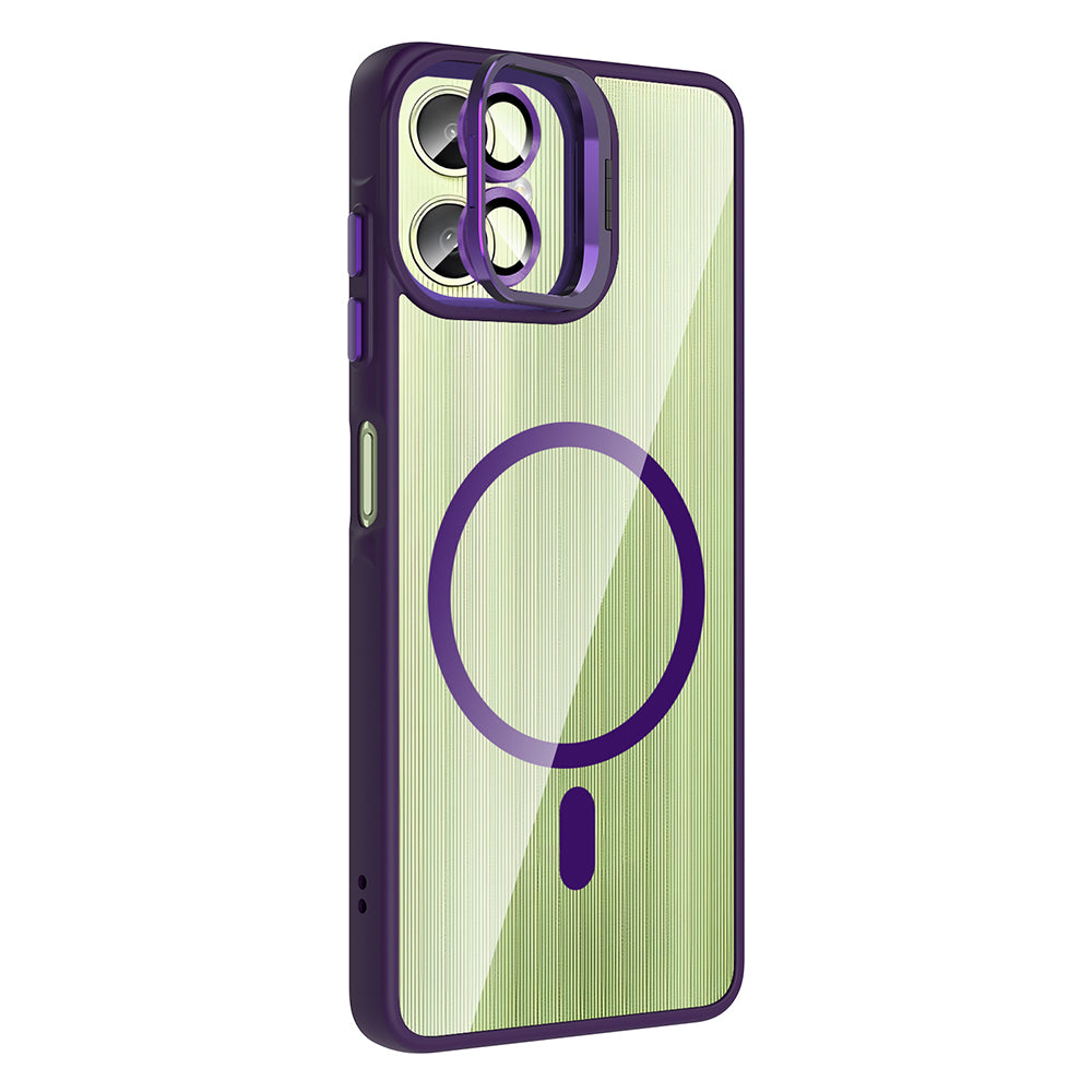 Galaxy A06 Kılıf Standlı ve Kamera Lens Hediyeli M-Safe Şarj Özellikli Zore Etro Kapak