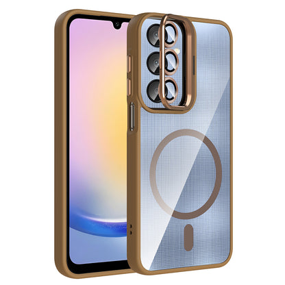 Galaxy A16 Kılıf Standlı ve Kamera Lens Hediyeli M-Safe Şarj Özellikli Zore Etro Kapak