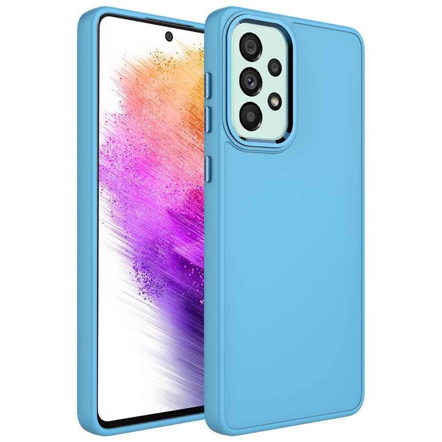Galaxy A52 Kılıf Metal Çerçeve ve Buton Tasarımlı Silikon Zore Luna Kapak