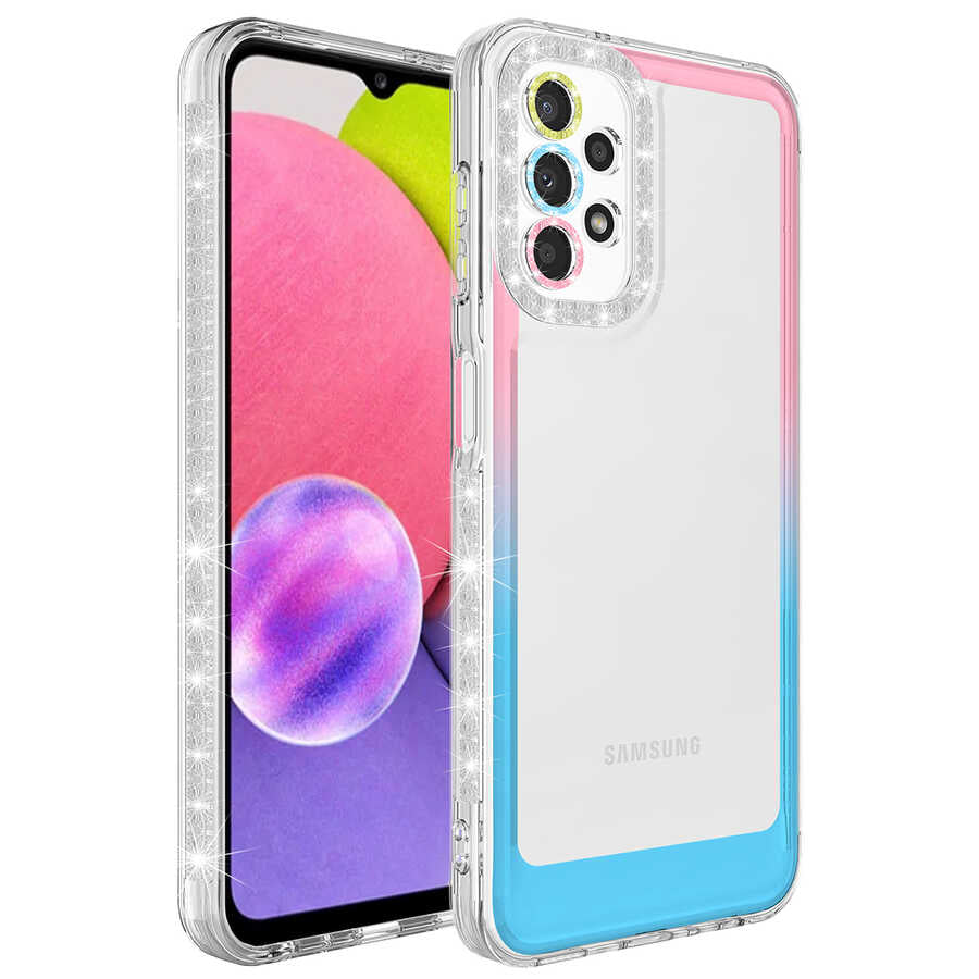 Galaxy A52 Kılıf Simli ve Renk Geçiş Tasarımlı Lens Korumalı Zore Park Kapak