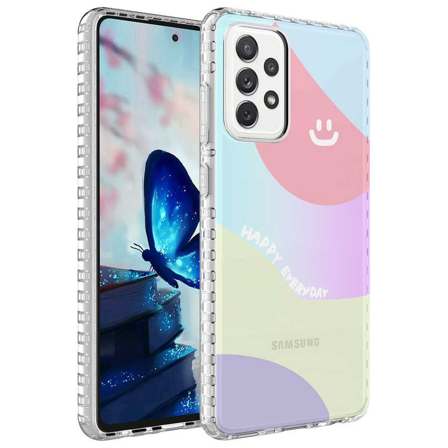 Galaxy A73 Kılıf Airbag Kenarlı Renkli Desenli Silikon Zore Elegans Kapak