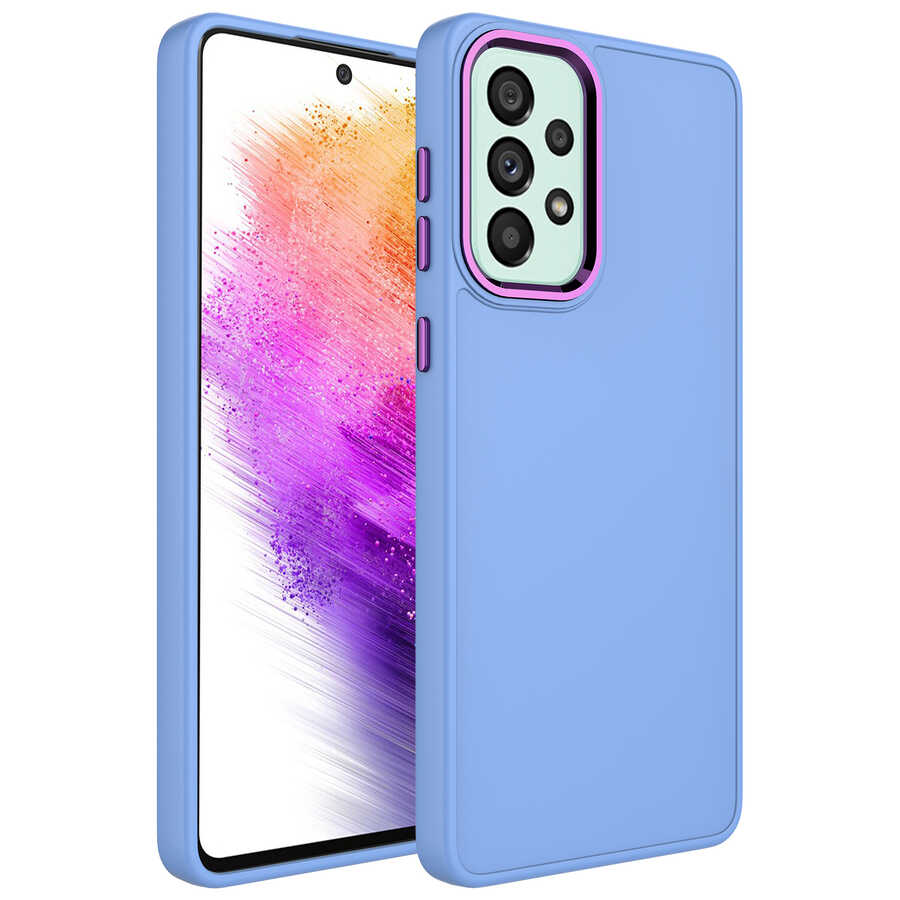 Galaxy A73 Kılıf Metal Çerçeve ve Buton Tasarımlı Silikon Zore Luna Kapak
