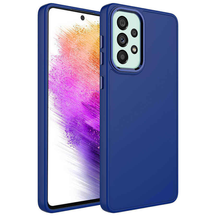 Galaxy A73 Kılıf Metal Çerçeve ve Buton Tasarımlı Silikon Zore Luna Kapak