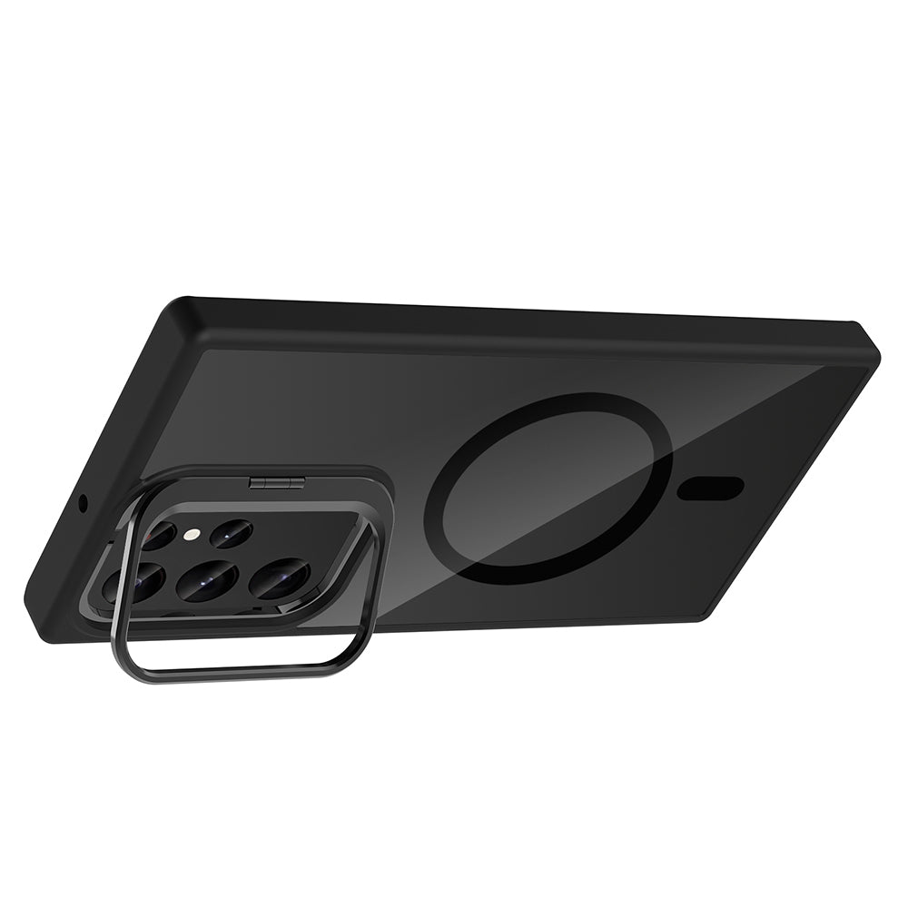 Galaxy S22 Ultra Kılıf Standlı ve Kamera Lens Hediyeli M-Safe Şarj Özellikli Zore Etro Kapak