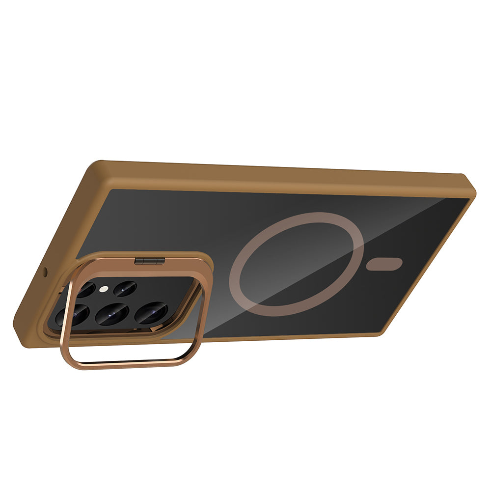 Galaxy S22 Ultra Kılıf Standlı ve Kamera Lens Hediyeli M-Safe Şarj Özellikli Zore Etro Kapak