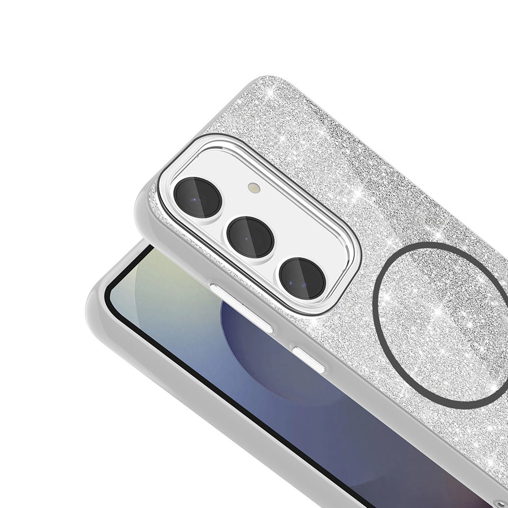 Galaxy S23 FE Kılıf M-safe Şarj Özellikli Parlayan Simli Zore Okso Kapak