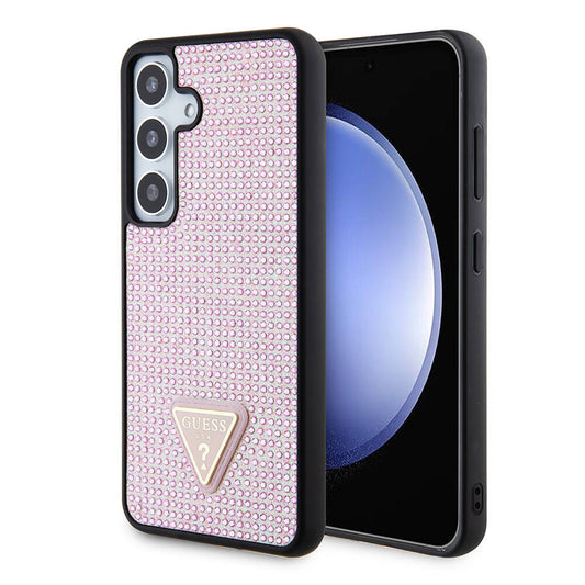 Galaxy S24 Kılıf Guess Orjinal Lisanslı Taşlı Arka Yüzey Üçgen Logolu Kapak