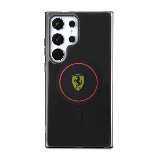 Galaxy S24 Ultra Kılıf Ferrari Orjinal Lisanslı M-safe Şarj Özellikli Füme İç Yüzey Circle Line Kapak