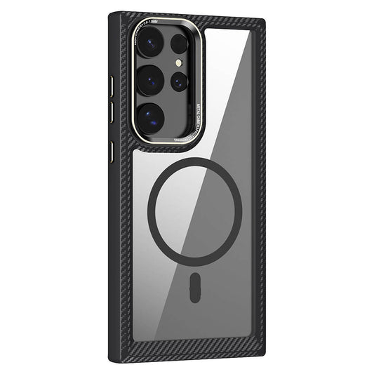 Galaxy S24 Ultra Kılıf M-safe Şarj Özellikli Sert PC Karbon Fiber Kenar Tasarımlı Zore Libero Kapak