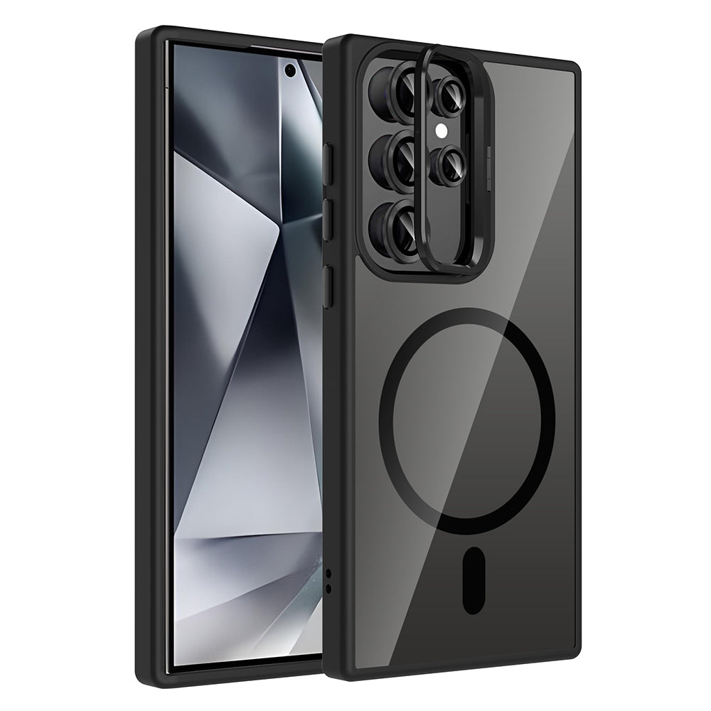 Galaxy S24 Ultra Kılıf Standlı ve Kamera Lens Hediyeli M-Safe Şarj Özellikli Zore Etro Kapak