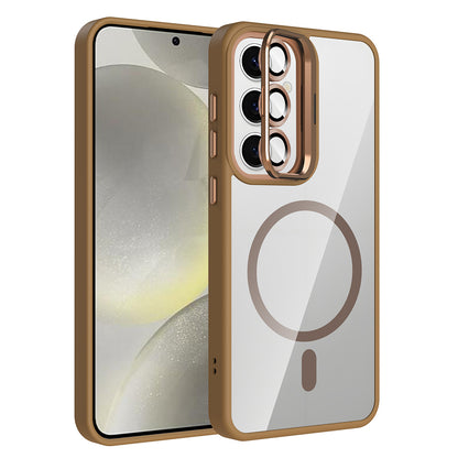 Galaxy S25 Kılıf Standlı ve Kamera Lens Hediyeli M-Safe Şarj Özellikli Zore Etro Kapak