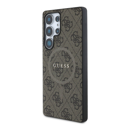 Galaxy S25 Ultra Kılıf Guess Orjinal Lisanslı M-safe Şarj Özellikli PU Halkalı 4G Desenli Yazı Logolu Kapak