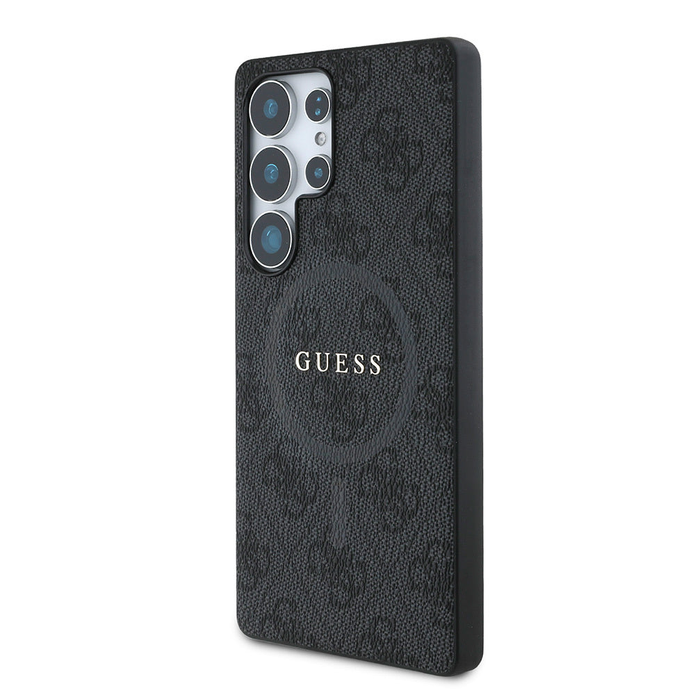 Galaxy S25 Ultra Kılıf Guess Orjinal Lisanslı M-safe Şarj Özellikli PU Halkalı 4G Desenli Yazı Logolu Kapak