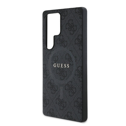 Galaxy S25 Ultra Kılıf Guess Orjinal Lisanslı M-safe Şarj Özellikli PU Halkalı 4G Desenli Yazı Logolu Kapak