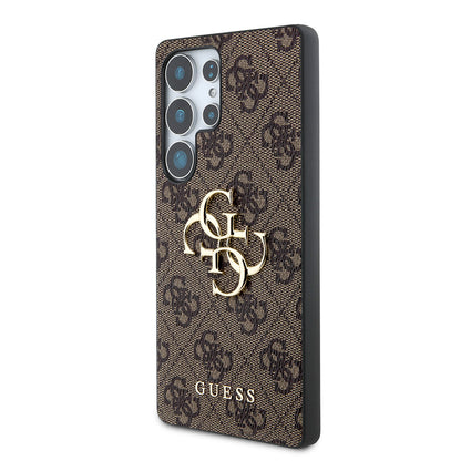 Galaxy S25 Ultra Kılıf Guess Orjinal Lisanslı PU Deri 4G Desenli Metal Büyük 4G ve Yazı Logolu Kapak