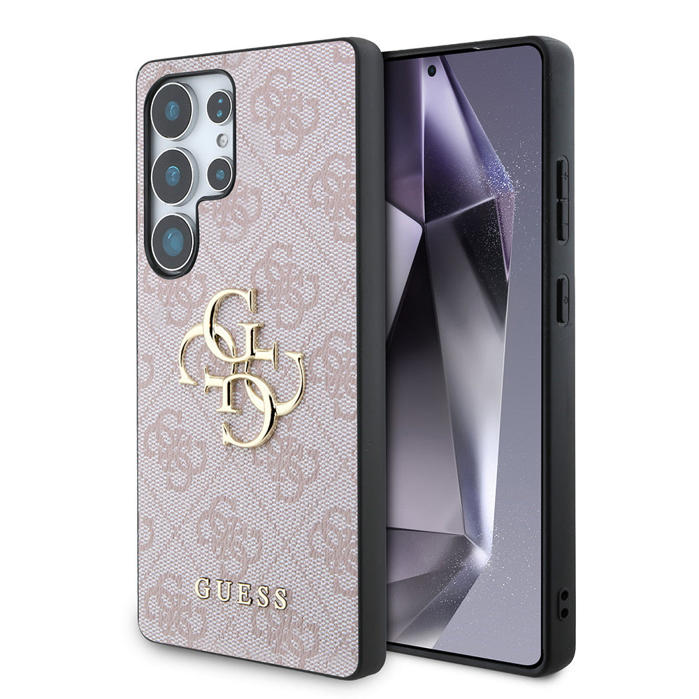 Galaxy S25 Ultra Kılıf Guess Orjinal Lisanslı PU Deri 4G Desenli Metal Büyük 4G ve Yazı Logolu Kapak
