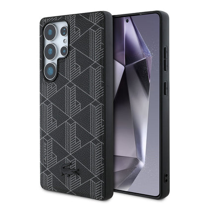 Galaxy S25 Ultra Kılıf Lacoste Orjinal Lisanslı M-safe Şarj Özellikli PU Deri Görünümlü Karışık Monogram Desenli Kapak