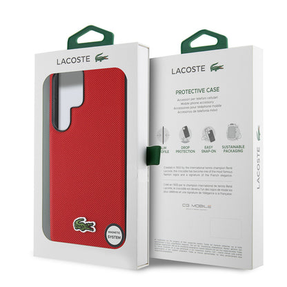 Galaxy S25 Ultra Kılıf Lacoste Orjinal Lisanslı PU Pike Desenli Arka Yüzey İkonik Timsah Dokuma Logolu Kapak