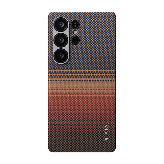 Galaxy S25 Ultra Kılıf M-safe Şarj Özellikli Aramid Fiber Pitaka Tactile Woven Sunset-Moonrise Serisi Kapak