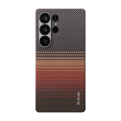 Galaxy S25 Ultra Kılıf M-safe Şarj Özellikli Aramid Fiber Pitaka Tactile Woven Sunset-Moonrise Serisi Kapak