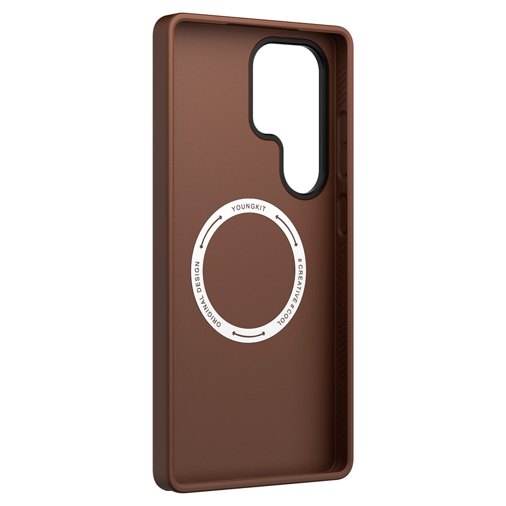 Galaxy S25 Ultra Kılıf M-safe Şarj Özellikli Basit Mat Deri Desenli Youngkit Tech Fashion Serisi Kapak
