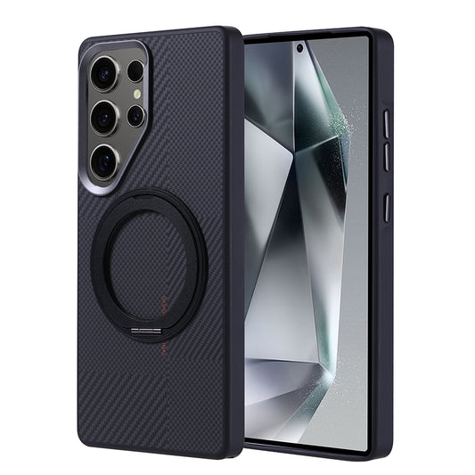 Galaxy S25 Ultra Kılıf M-safe Şarj Özellikli Karbon Fiber Görünümlü Zore Standlı Troy Kapak