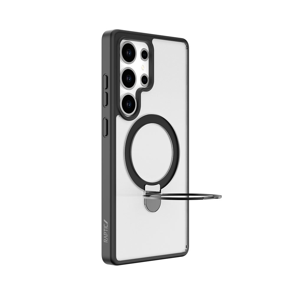 Galaxy S25 Ultra Kılıf M-safe Şarj Özellikli Raptic Air Stand Serisi Buzlu Transparan Tasarımlı Standlı Kapak