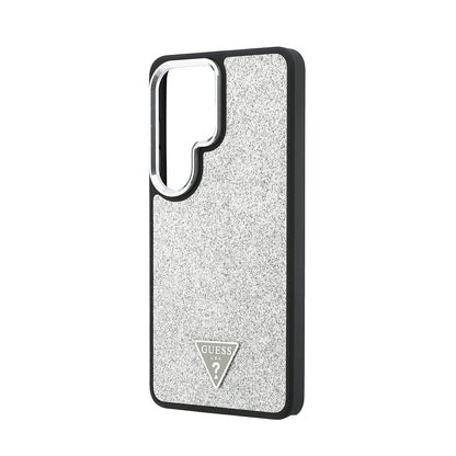 Galaxy S26 Ultra Kılıf Guess Orjinal Lisanslı M-safe Şarj Özellikli Metal Kamera Çerçeveli Üçgen Logolu Glitter Kapak