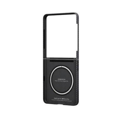 Galaxy Z Flip 7 Kılıf M-safe Şarj Özellikli 600D Aramid Fiber Pitaka Ultra-Slim Classic Serisi Black-Grey Twill Kapak