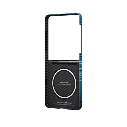 Galaxy Z Flip 7 Kılıf M-safe Şarj Özellikli Aramid Fiber Pitaka Tactile Woven Sunset-Moonrise Serisi Kapak