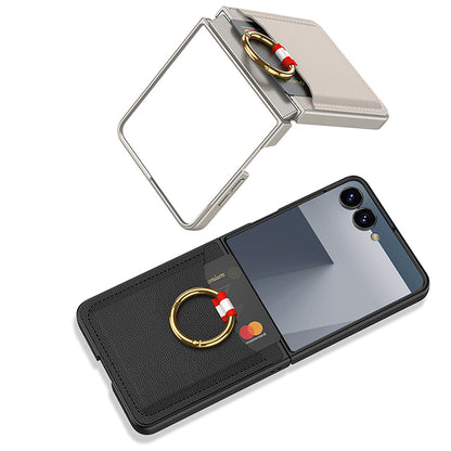 Galaxy Z Flip 7 Zore Kıpta Yüzüklü Kartlıklı Kapak