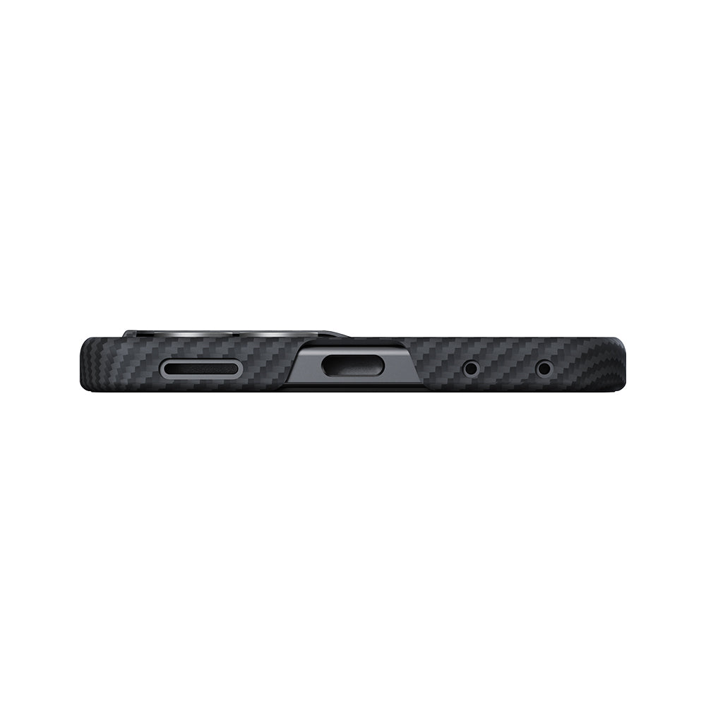 Galaxy Z Flip 8 Kılıf M-safe Şarj Özellikli 600D Aramid Karbon Fiber Pitaka Edge Serisi Black-Grey Twill Kapak