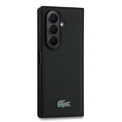 Galaxy Z Fold 7 Kılıf Lacoste Orjinal Lisanslı M-safe Şarj Özellikli Pike Desenli Arka Yüzey İkonik Timsah Metal Logolu Kapak