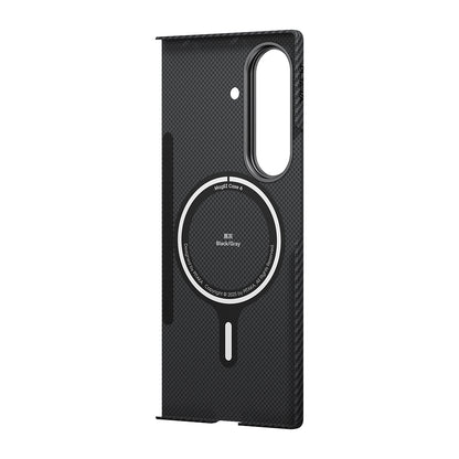 Galaxy Z Fold 7 Kılıf M-safe Şarj Özellikli 600D Aramid Fiber Pitaka Ultra-Slim Classic Serisi Black-Grey Twill Kapak