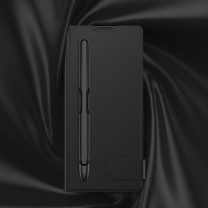 Galaxy Z Fold 7 Suni Deri Tasarımlı Kalem Bölmeli Zore Kıpta Kartlıklı Standlı Kapak