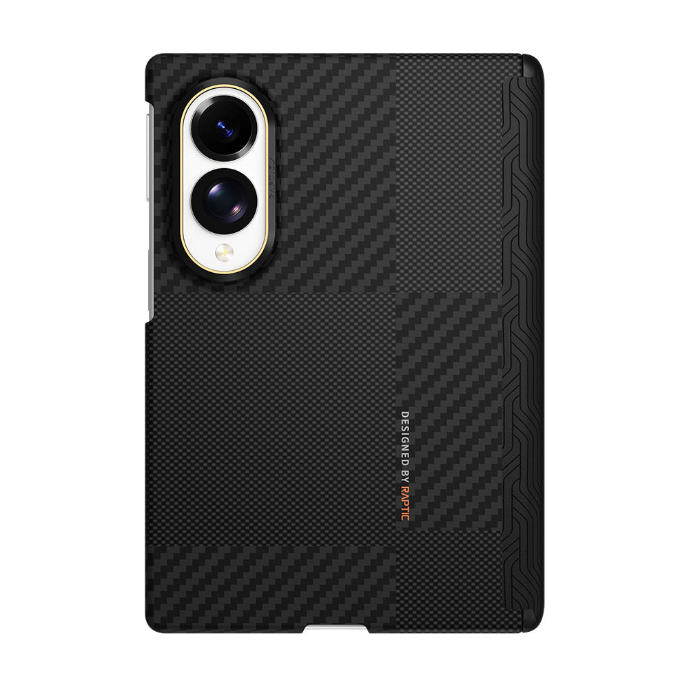 Galaxy Z Fold 8 Kılıf M-safe Şarj Özellikli Metal Kamera Çerçeveli Raptic Aramid SkinPro Serisi Karbon Kapak