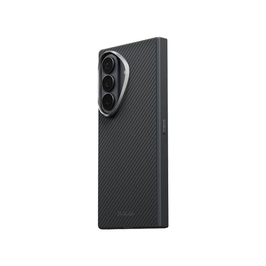 Galaxy Z Fold 8 Ultra Kılıf M-safe Şarj Özellikli 600D Aramid Karbon Fiber Menteşe Butonlu Pitaka Edge Serisi Black-Grey Twill Kapak