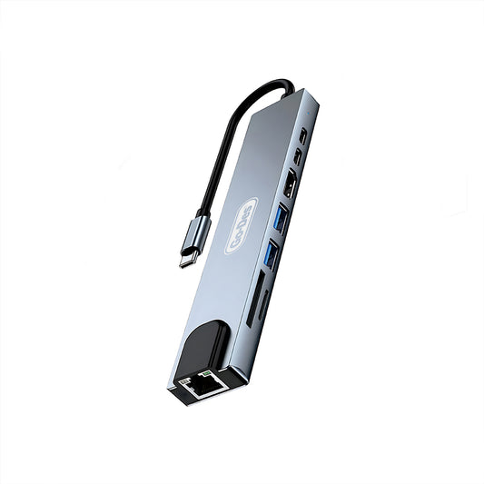 Go Des GD-9218 Type-C Bağlantılı 8in1 USB3.0 + PD + Hdmi 4K Ultra HD + RJ45 + SD/TF Bağlantılı Hub Adaptör