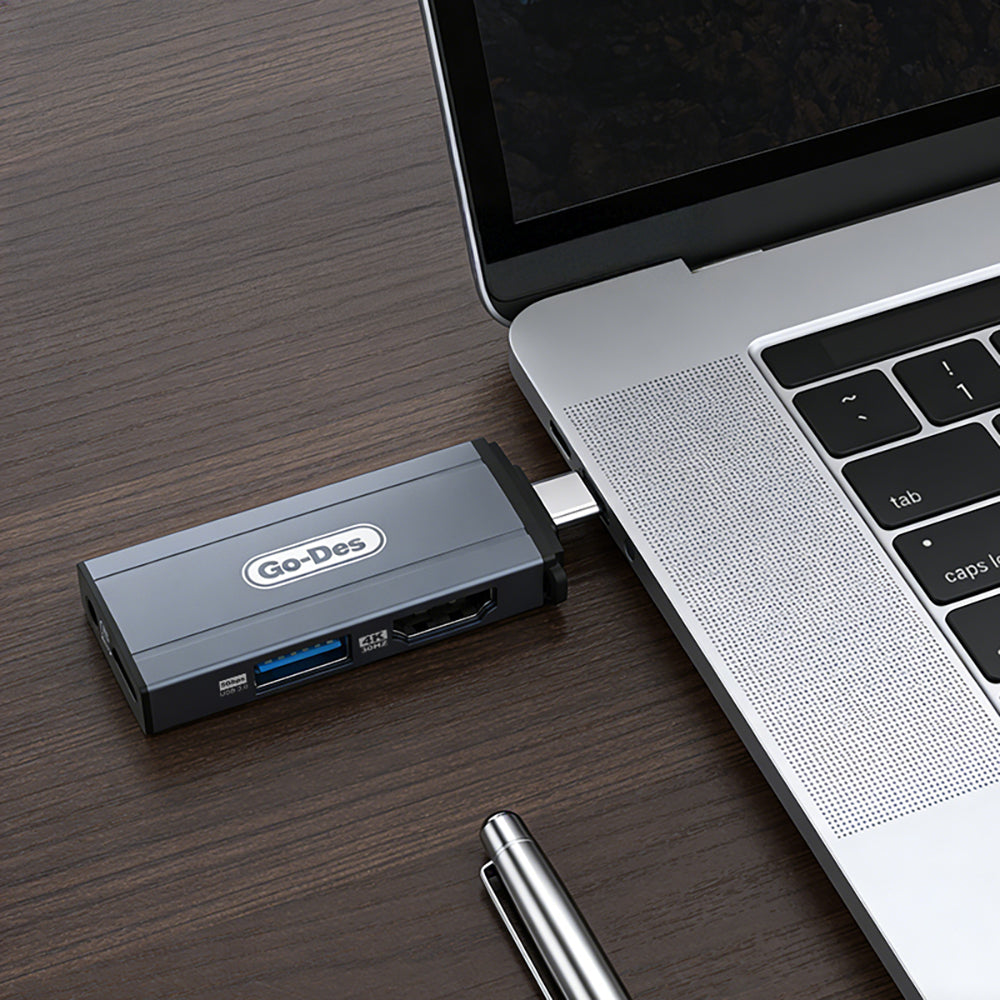 Go Des GD-CT085 Type-C Bağlantılı 4in1 HDTV Ses ve Video Adaptörü USB3.0/Hdmi/3.5mm/4K Ultra HD 60hz