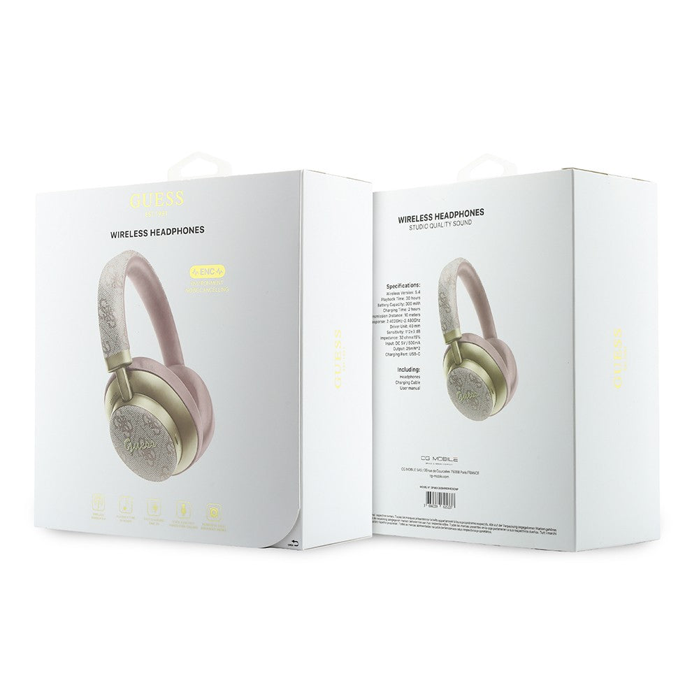 Guess Orjinal Lisanslı ENC PU 4G Desenli Metal Logolu Kulak Üstü Bluetooth Kulaklık v5.4