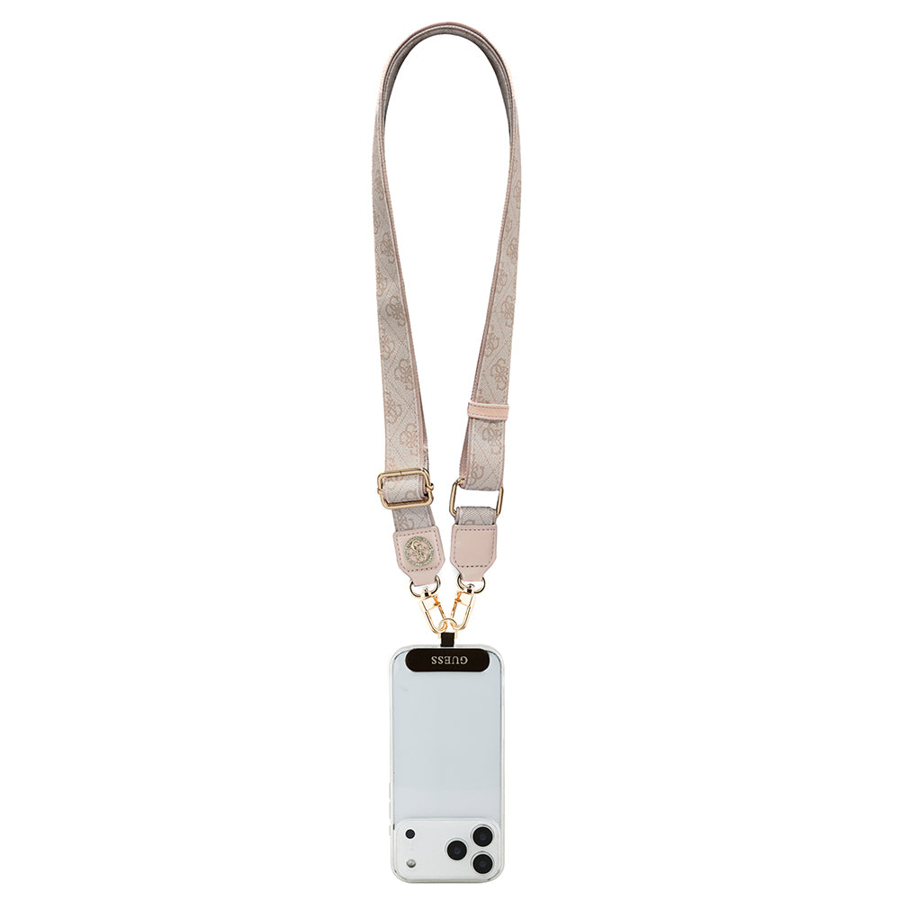Guess Orjinal Lisanslı Taşlı 4G Metal Logolu Çapraz Vücut Telefon Askı Kayışı 150cm
